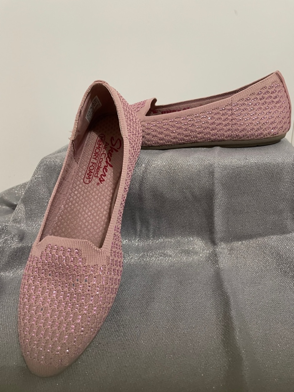 Skechers Pink Sparkle Knit Slip-On Flats - Picture 6 of 10
